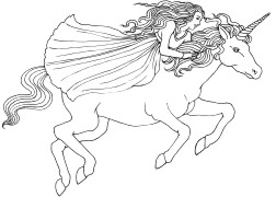 Girl riding on a swiftly moving unicorn