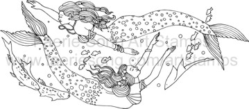 Two Mermaids swimming together with the fish