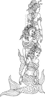Trio of mermaids in a vertical column