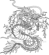 Ferocious Oriental Dragon with tree vines
