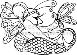 Seated Mermaid Mouse Fairy with Butterfly