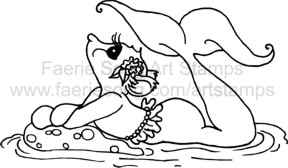 Mermaid Mouse lounging in a pool of water gazing skyward