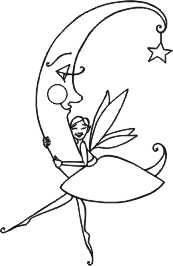 Sweet Fairy hugging a friendly crescent shaped moon
