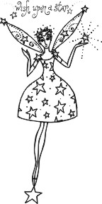 Fairy with stars on her dress, holding a star, includes small quote reading Wish upon a star