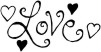 The word Love surrounded by hearts